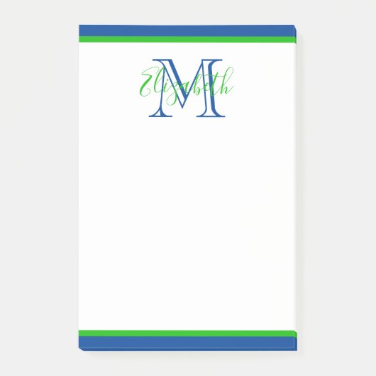 Preppy Navy Blue en Green Monogram Post-it® Notes (Voorkant)