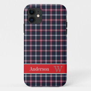 Preppy Navy Blue & Red plaid Patroon iPhone 5 hoes