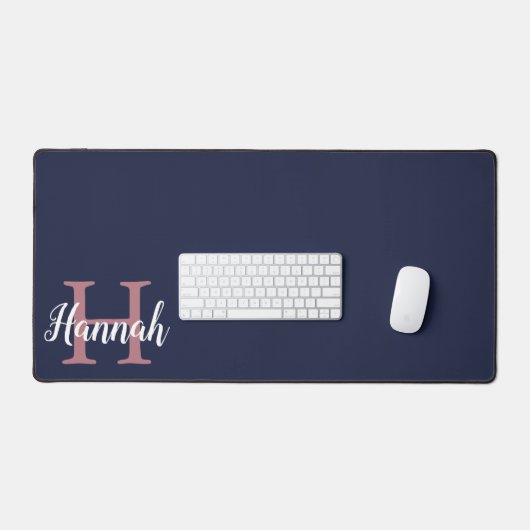 Preppy Navy Blue Rose Nom initial du monogramme (Clavier et souris)