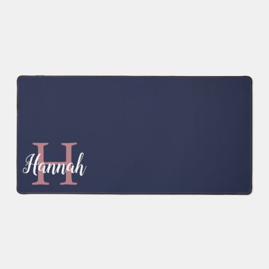 Preppy Navy Blue Rose Nom initial du monogramme (Recto)