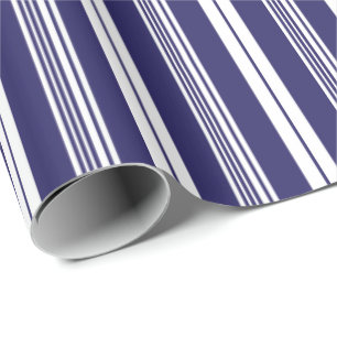 Preppy Navy Blue White Deckstoel Stripe Pattern Cadeaupapier
