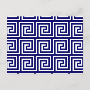 Preppy Navy Blue White - Grieks sleutelpatroon Briefkaart