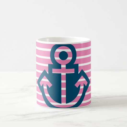 Preppy Navy en Roze gestreept Anchor Mok (Center)