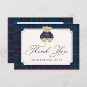 Preppy Navy Plaid Teddy Bear Baby Shower Bedankkaart (Voorkant / Achterkant)