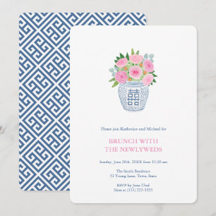 Preppy Navy Roze Rozen Gemberpot Jonggehuwden Brun Kaart