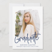 Preppy Navy Script Foto Afstudeerfeest Kaart (Voorkant)