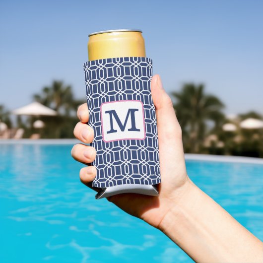 Preppy Navy White Octagon geometrisch monogram (Insitu Zwembad)