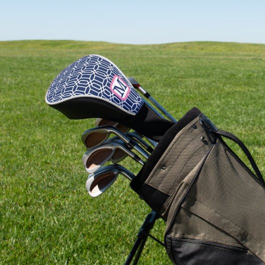 Preppy Navy White Octagon Monogram Golfheadcover (Insitu)