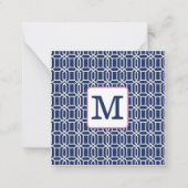 Preppy Navy Witte Achthoek Geometrisch Monogram Notitiekaartje (Voorkant)