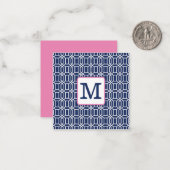 Preppy Navy Witte Achthoek Geometrisch Monogram Notitiekaartje (Voorkant / Achterkant in situ)