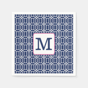 Preppy Navy Witte Achthoekige Monogram Eerste Lett Servet