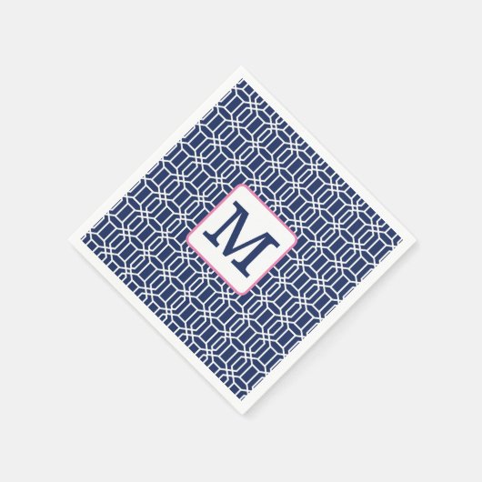 Preppy Navy Witte Achthoekige Monogram Initiaal Servet (Hoek)