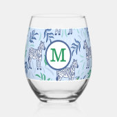 Preppy Navy Zebra Martinis Blauw Monogram Wijnglas Zonder Voet (Achterkant)