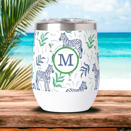 Preppy Navy Zebra Martinis White Monogramme