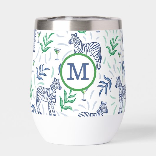 Preppy Navy Zebra Martinis White Monogramme (Arrière)