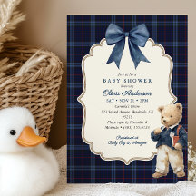 Preppy Navyblauw Schotse Teddybeer Jongens Baby Sh
