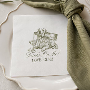 Preppy Olijfgroene Gouden Retriever Trouwfeest Servet