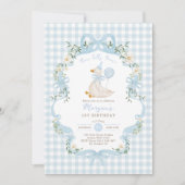 Preppy One Gekke Goose Blue Bow 1st Birthday Kaart (Voorkant)