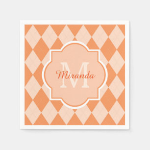 Preppy Oranje Argyle Girly Monogram en naam Servetten