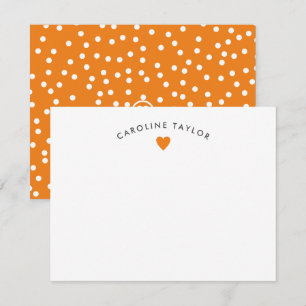 Preppy Oranje Heart & Stippen Cute Girly Note Card Notitiekaartje