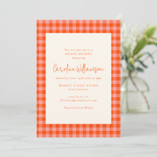 Preppy Oranje Roze Gingham Gestreepte Bruiloftsbor Kaart