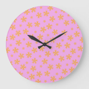 Preppy Oranje Roze Hippie Flower Pattern Grote Klok