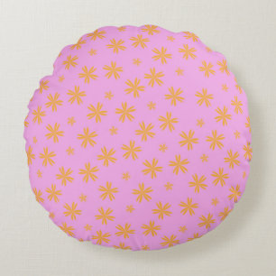 Preppy Oranje Roze Hippie Flower Pattern Rond Kussen