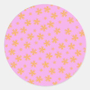 Preppy Oranje Roze Hippie Flower Pattern Ronde Sticker