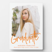 Preppy Oranje Script Afstuderen Foto Fotoplaat (voorkant)