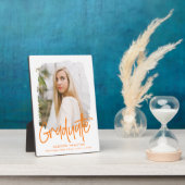 Preppy Oranje Script Afstuderen Foto Fotoplaat (Zijkant)