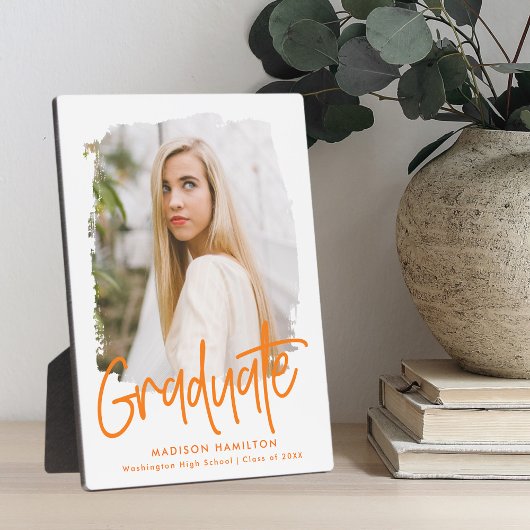 Preppy Oranje Script Afstuderen Foto Fotoplaat
