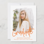Preppy Oranje Script Photo Afstuderen Aankondiging (Voorkant)