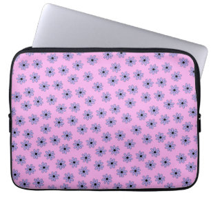 Preppy Paars Blue Hippie Flower Pattern Laptop Sleeve