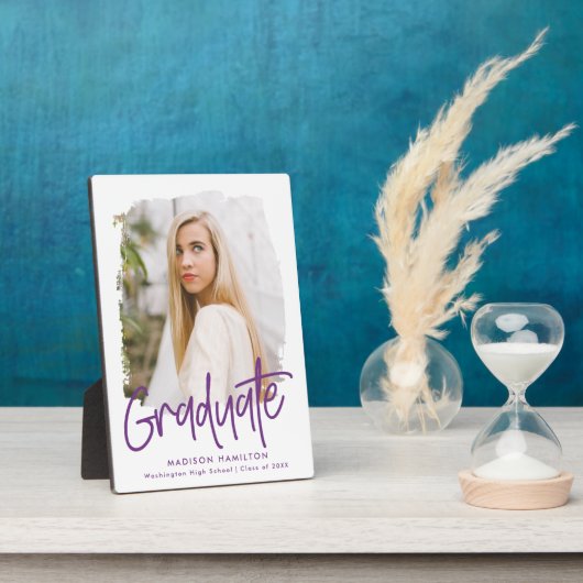 Preppy Paars Script Afstuderen Foto Fotoplaat (Zijkant)