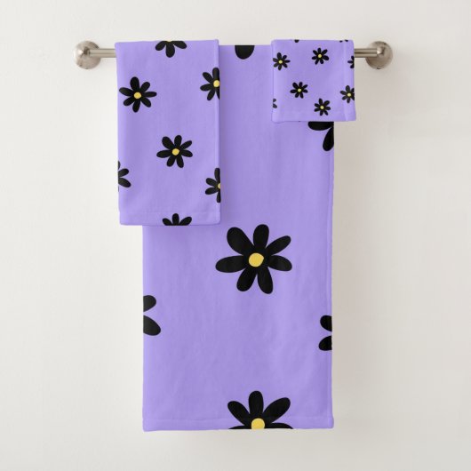 Preppy Paarse zwarte bloemeneenvoudige bloemenpatr Bad Handdoek (Insitu)
