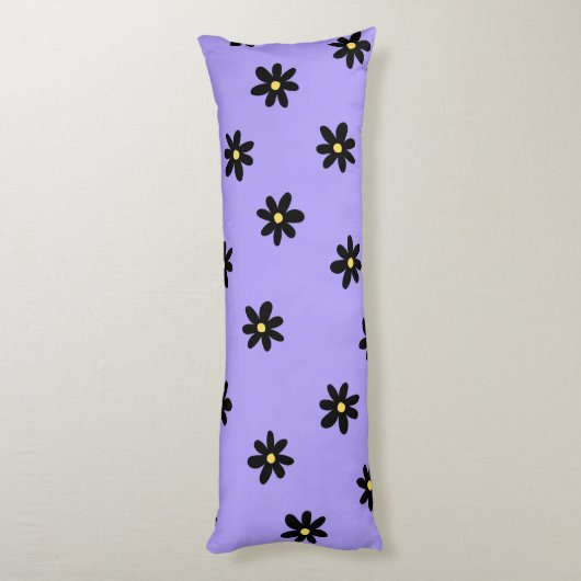 Preppy Paarse zwarte bloemeneenvoudige bloemenpatr Lichaamskussen (Achterkant (Verticaal))