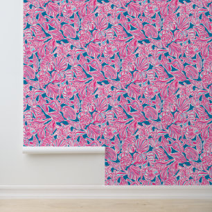 Preppy Palm Beach Blauw & Roze Zeeschelpen Behang