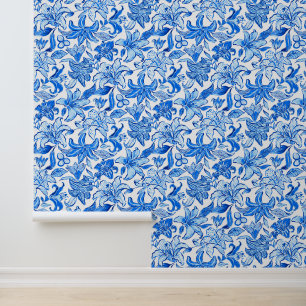 Preppy Palm Beach Blauwe en witte bloemen Behang