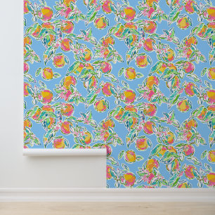 Preppy Palm Beach Blue met Sinaasappels Behang