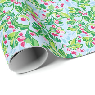 Preppy Palm Beach Christmas Holly Cadeaupapier