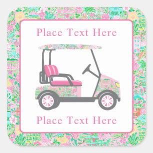 Preppy Palm Beach Golfkar Vierkante Sticker