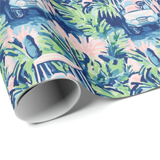 Preppy Palm Beach Golfkarren Cadeaupapier (Rol Hoek)