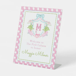 Preppy Palm Beach Monogram Crest Reclamebord Met Voetstuk