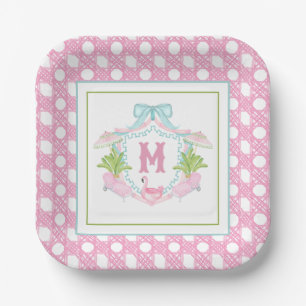 Preppy Palm Beach Monogram Wapenschild Papieren Bordje