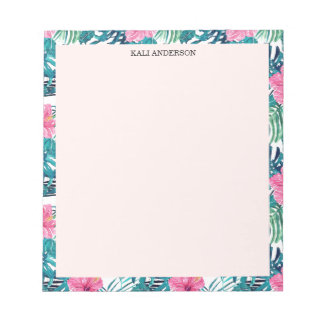 Preppy Palm Beach Monstera Bladeren Hibiscus Maatw Notitieblok