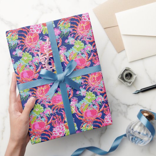 Preppy Palm Beach Oceaan Bloemenkrabben Patroon Cadeaupapier (Geschenken)
