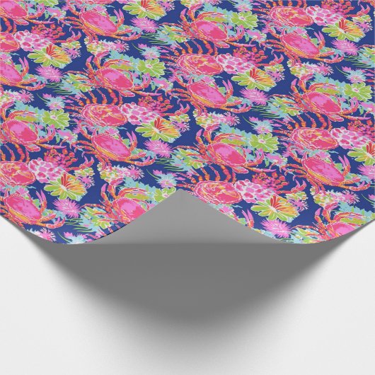 Preppy Palm Beach Oceaan Bloemenkrabben Patroon Cadeaupapier (Hoek)