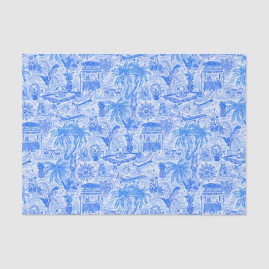 Preppy Palm Beach Print Blauw & Wit Dierenvakantie Tissuepapier (Voorkant)