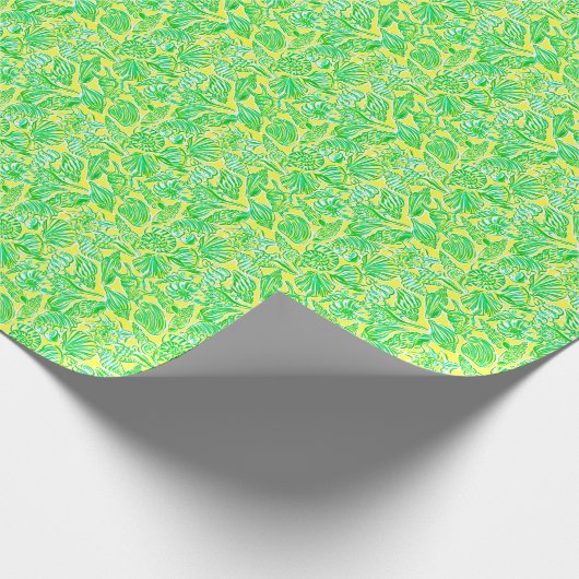 Preppy Palm Beach Print Geel & Groene zeeschelpen Cadeaupapier (Hoek)