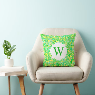Preppy Palm Beach Print Green Shells Monogram Kussen